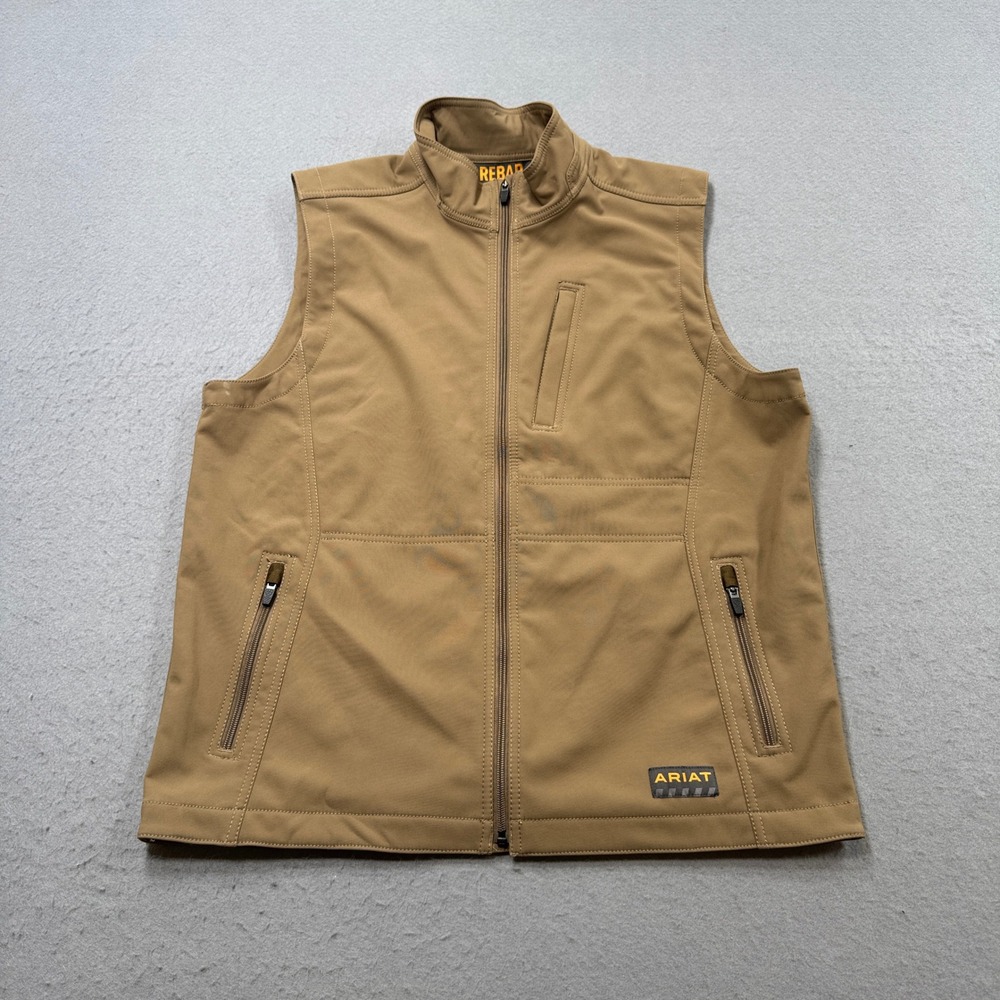 Ariat Rebar Vest Men's Large Brown Zip Up Softshell Lined DuraCanvas Workwear